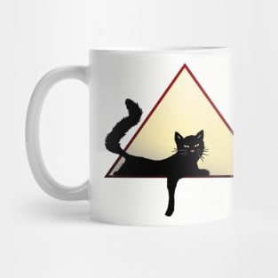 black lounging cat in geometric triangle design art Mug